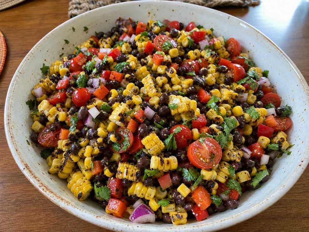 Grilled Corn and Black Bean Salad — plated and served