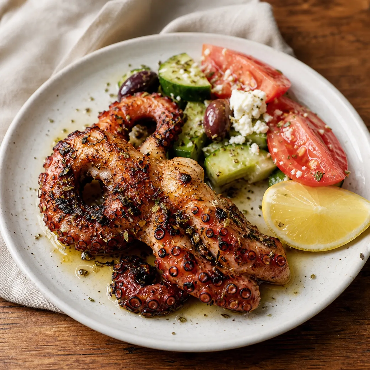 Grilled Octopus with Lemon and Olive Oil (Htapodi Sxaras) — Greek recipe