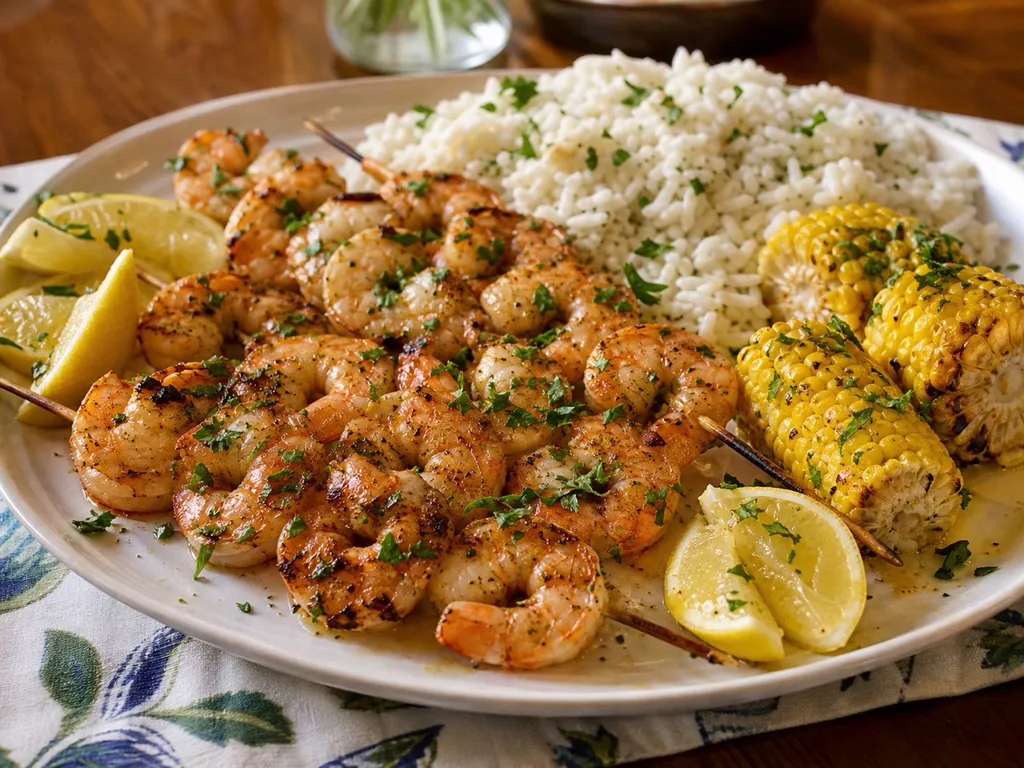 Grilled Shrimp Skewers — plated and served