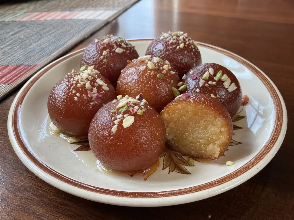 Gulab Jamun — plated and served
