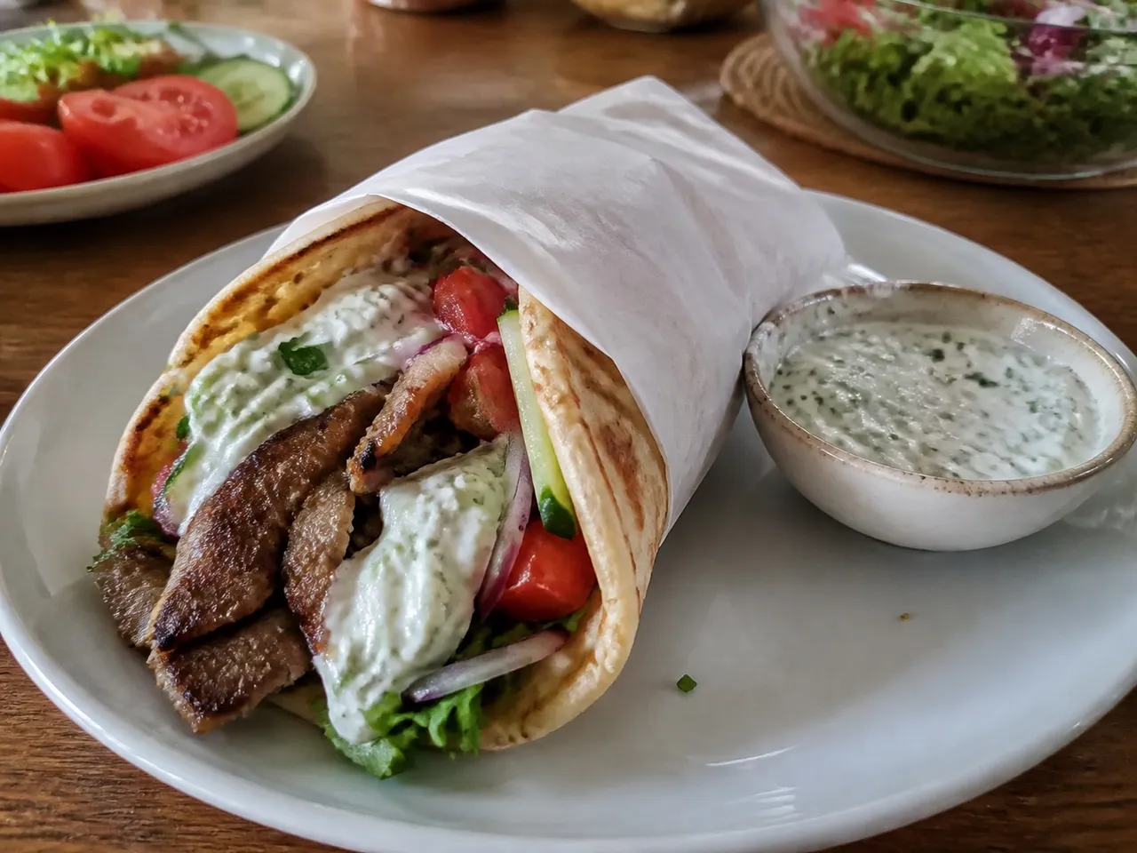 Gyro Wraps with Tzatziki — served