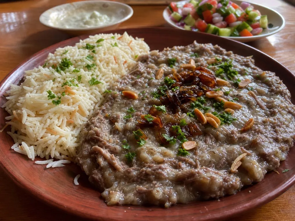 Hareeseh (Meat) — plated and served