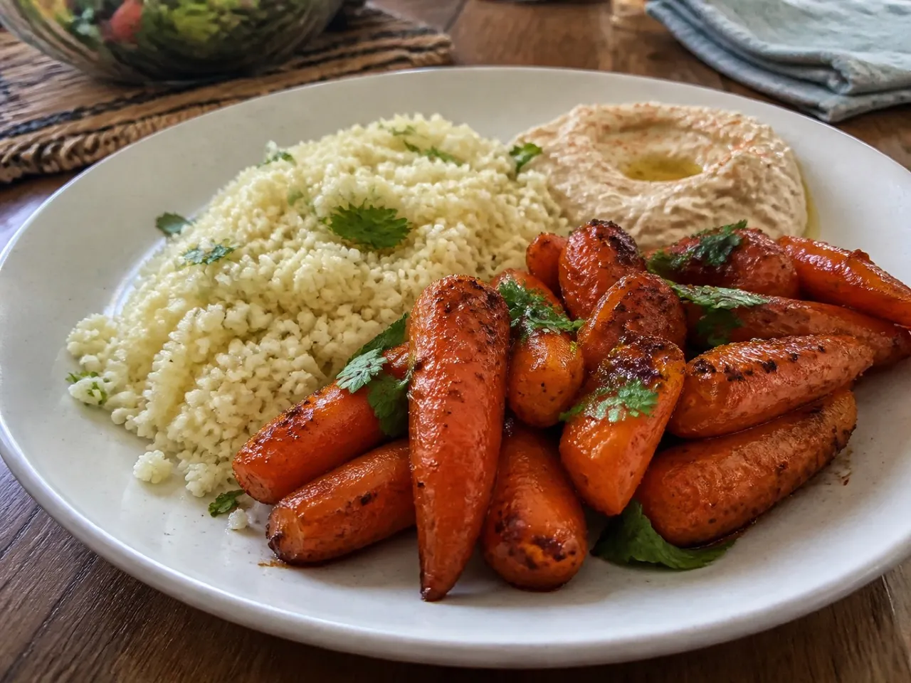 Harissa Roasted Carrots — served
