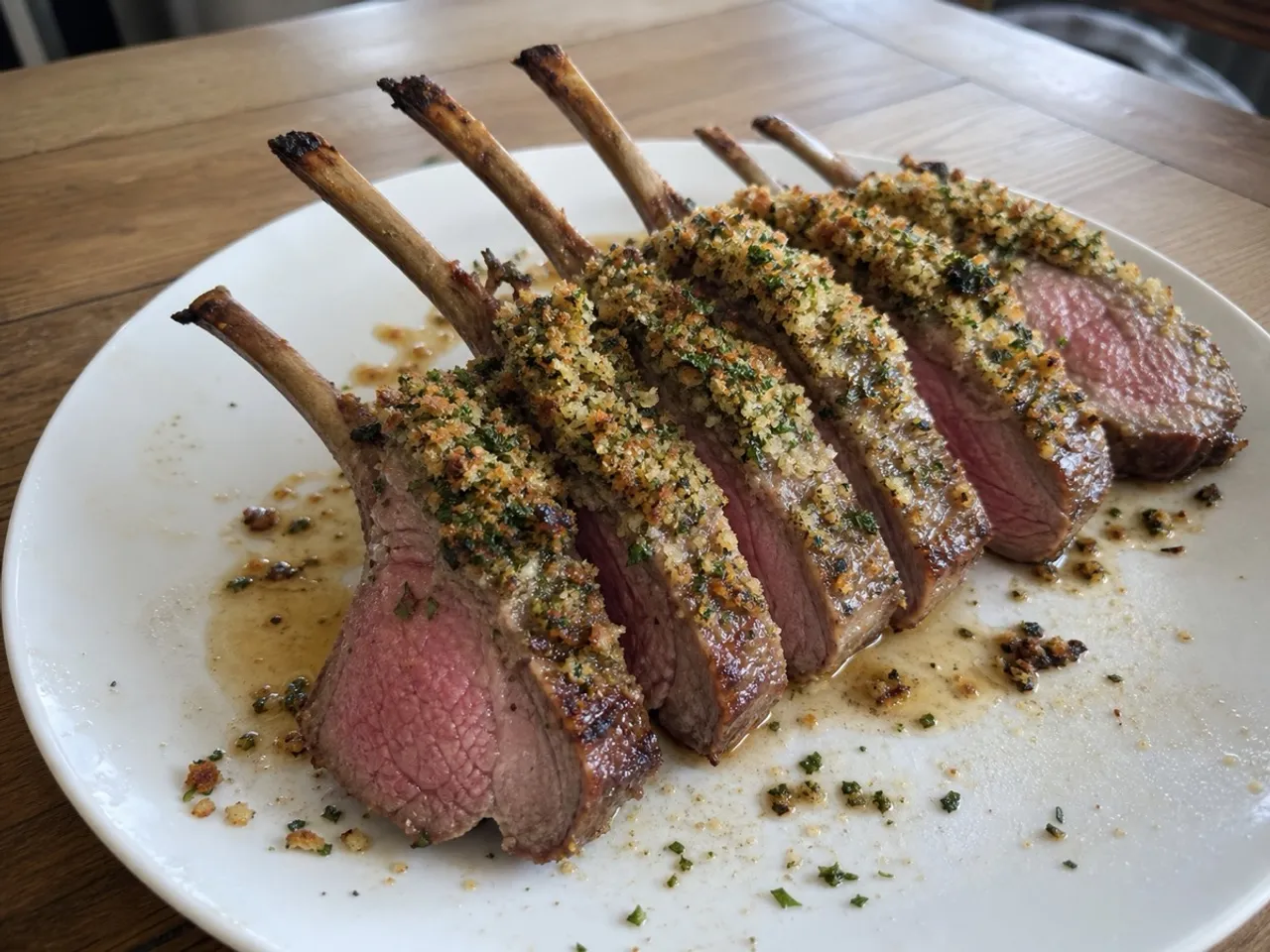 Herb-Crusted Rack of Lamb — served