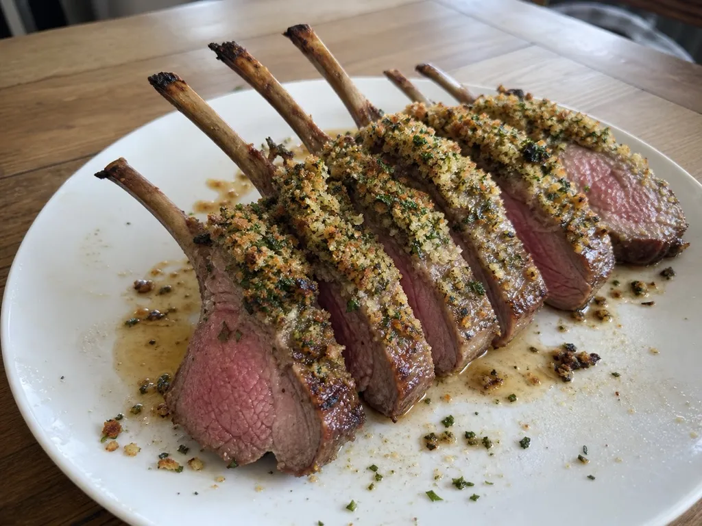Herb-Crusted Rack of Lamb — plated and served