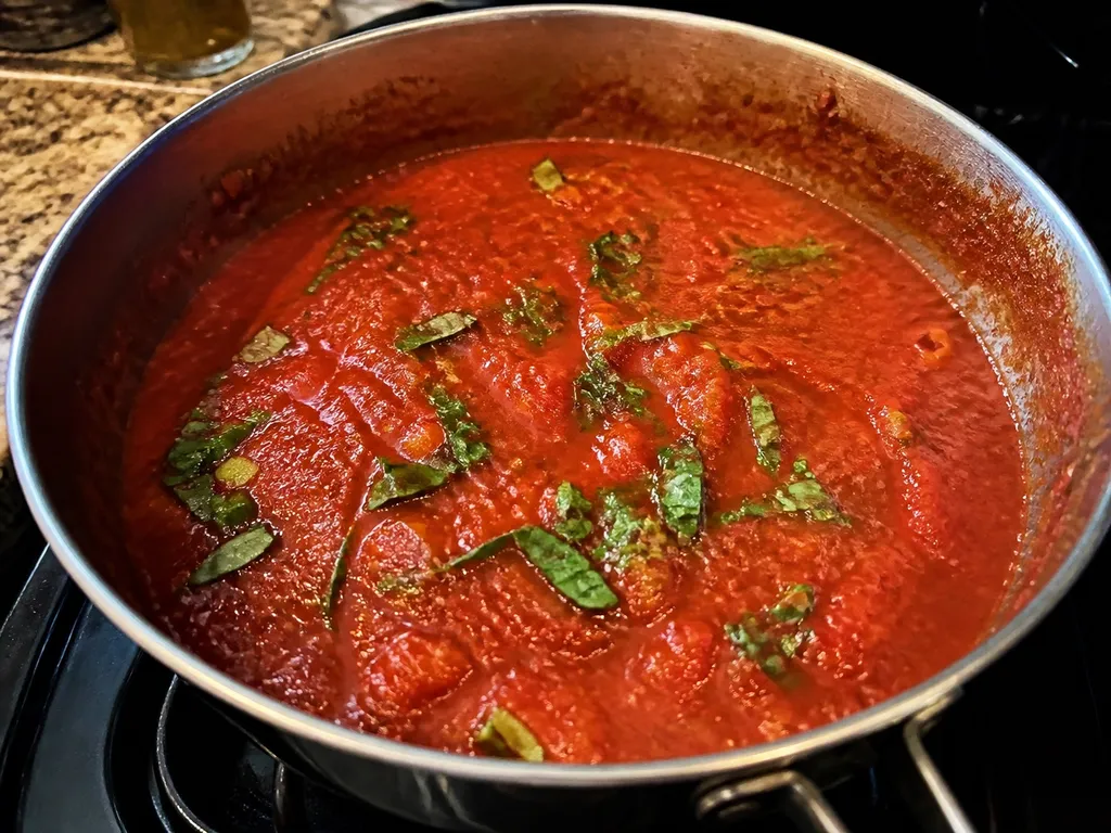 Homemade Marinara Sauce — plated and served
