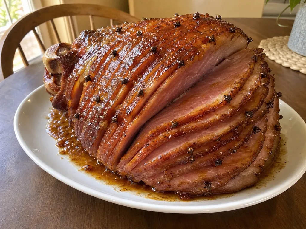 Honey Glazed Baked Ham — plated and served