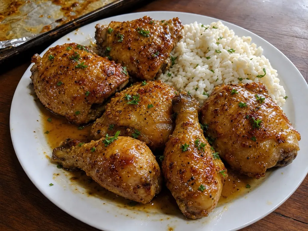Honey Mustard Baked Chicken — plated and served