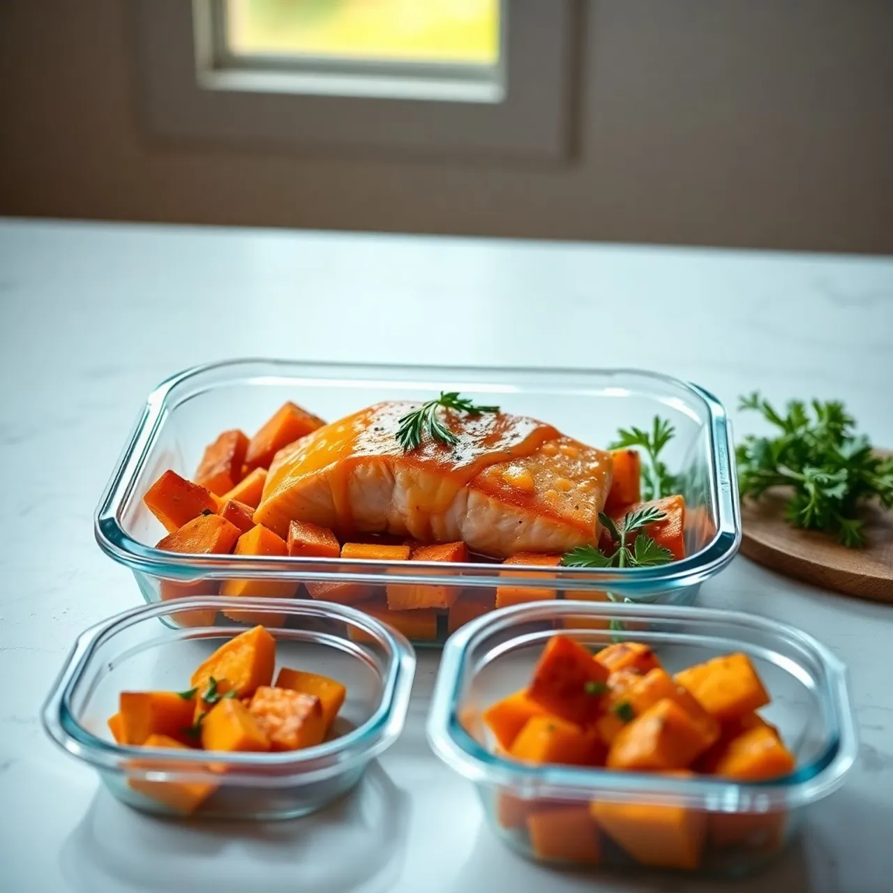 Honey-Mustard Glazed Salmon with Roasted Sweet Potatoes — Meal Prep recipe