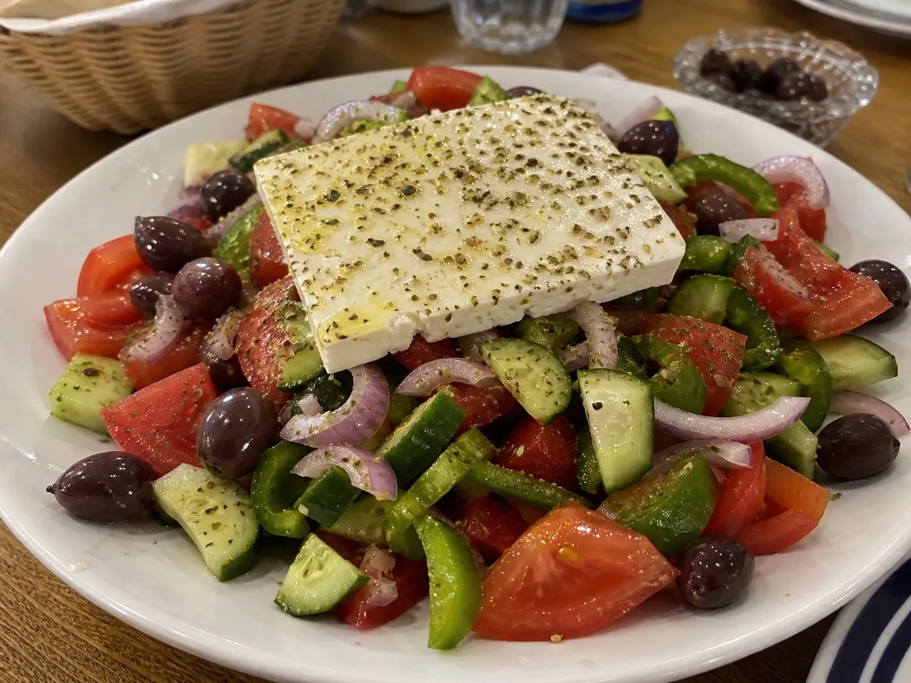 Horiatiki Salata (Classic Greek Village Salad) — served