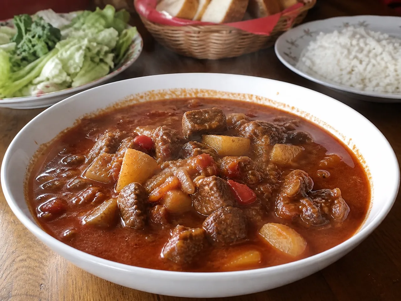 Hungarian Beef Goulash — served