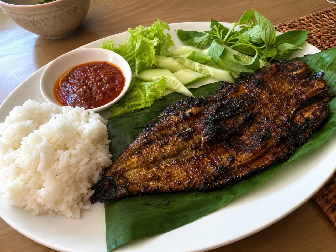 Ikan Bakar — served