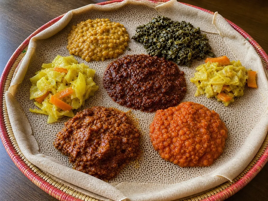 Injera — plated and served
