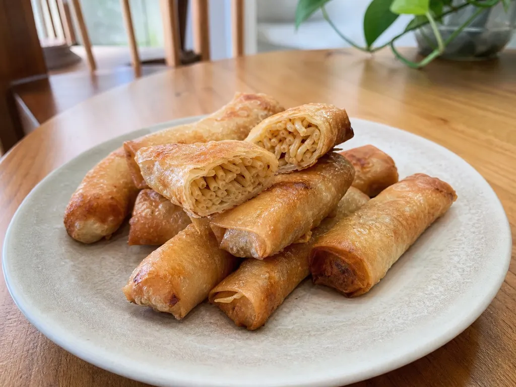 Instant Noodle Spring Rolls — plated and served