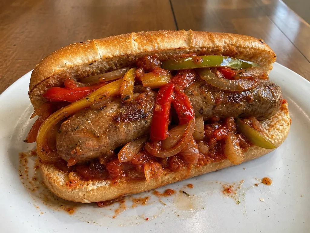 Italian Sausage and Peppers — plated and served