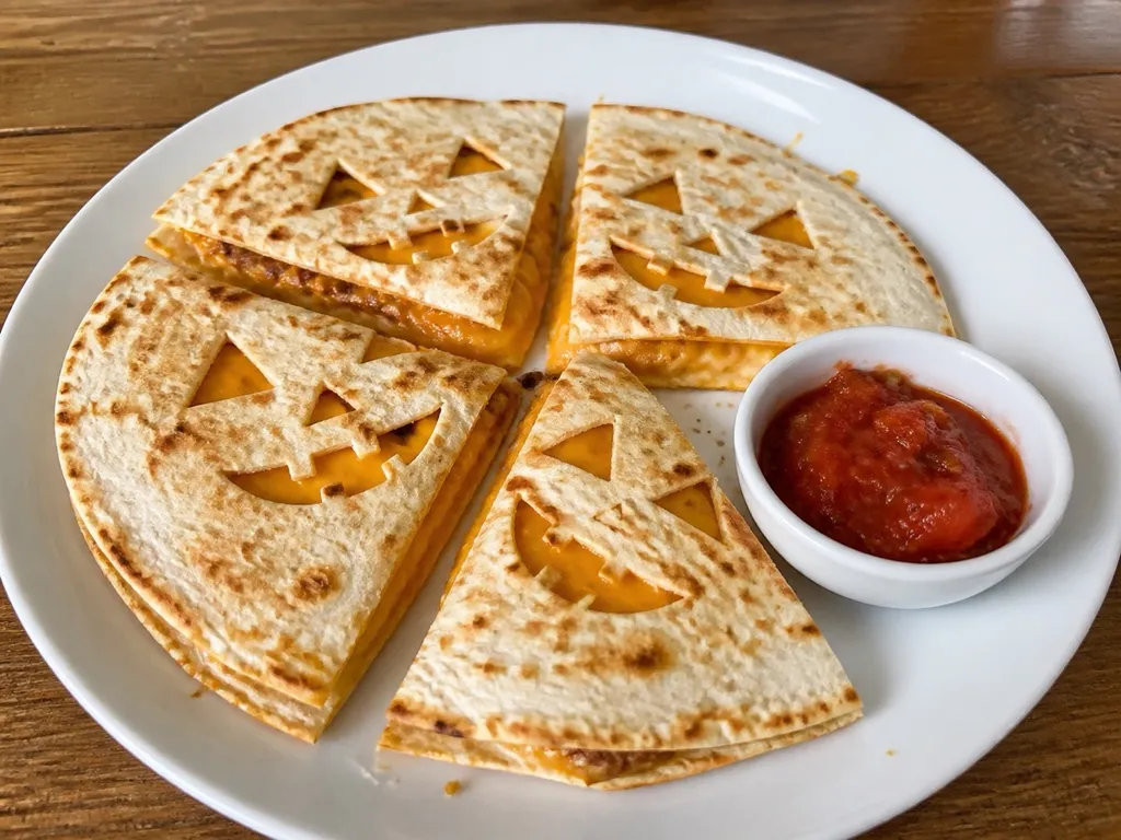 Jack-O-Lantern Quesadillas — plated and served