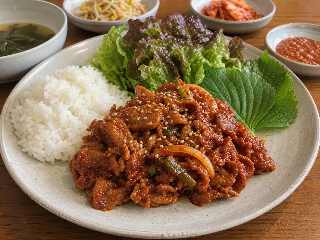 Jeyuk Bokkeum (Spicy Pork Bulgogi) — plated and served