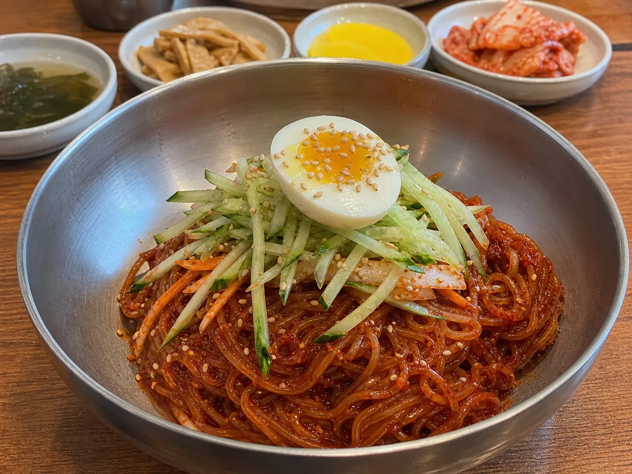 Jjolmyeon (Spicy Chewy Noodles) — served