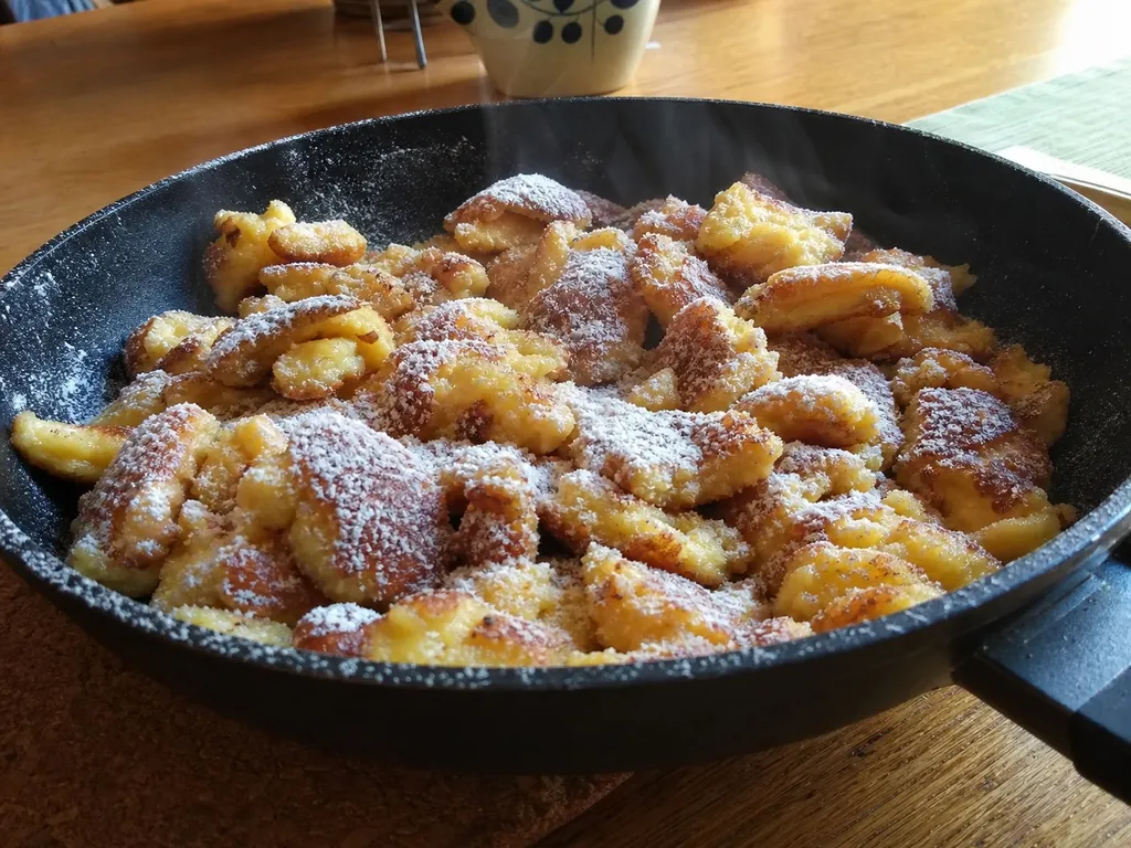 Kaiserschmarrn (Shredded Sugared Pancake) — plated and served
