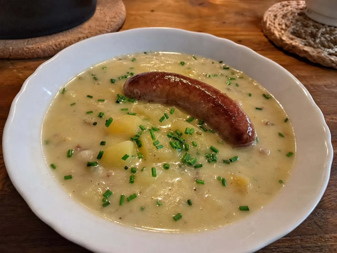 Kartoffelsuppe (Creamy German Potato Soup) — served