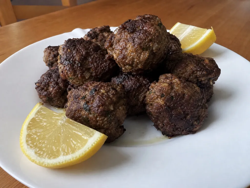 Keftedes (Greek Meatballs) — plated and served