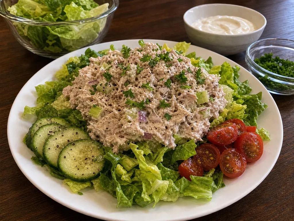 Keto Tuna Salad — plated and served