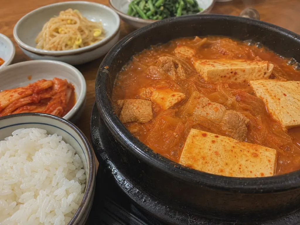Kimchi Jjigae (Kimchi Stew) — plated and served