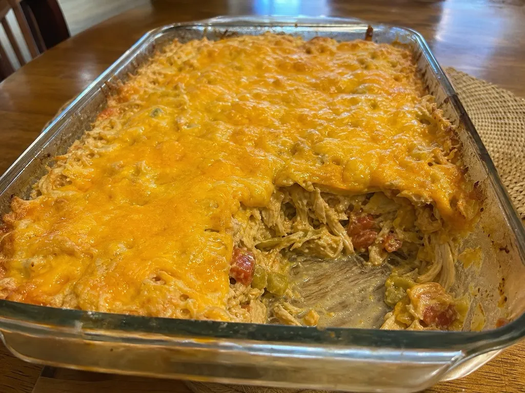 King Ranch Chicken Casserole — plated and served