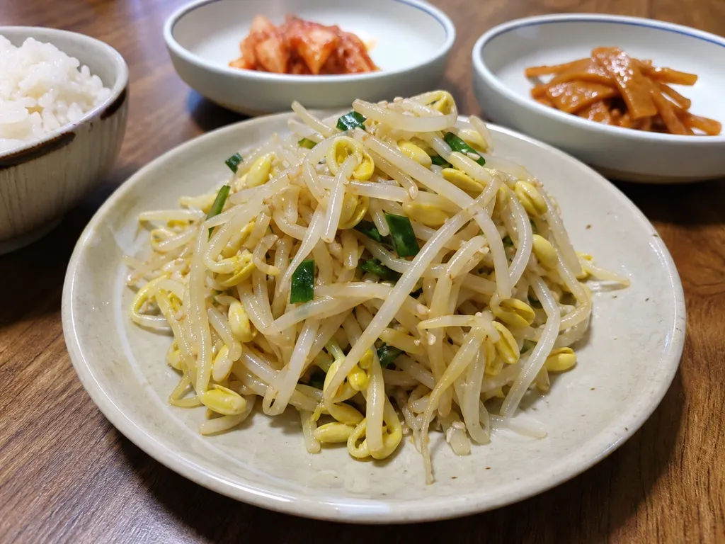 Kongnamul Muchim (Seasoned Soybean Sprouts) — plated and served