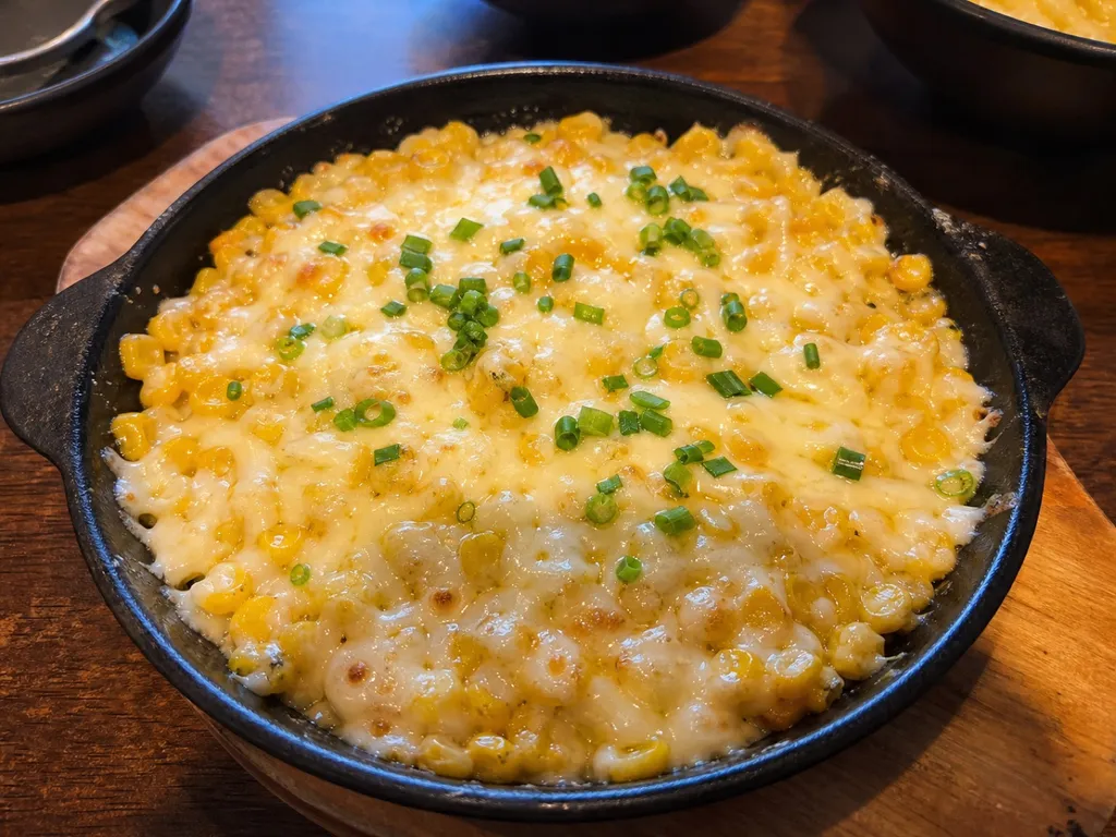 Korean Corn Cheese — plated and served