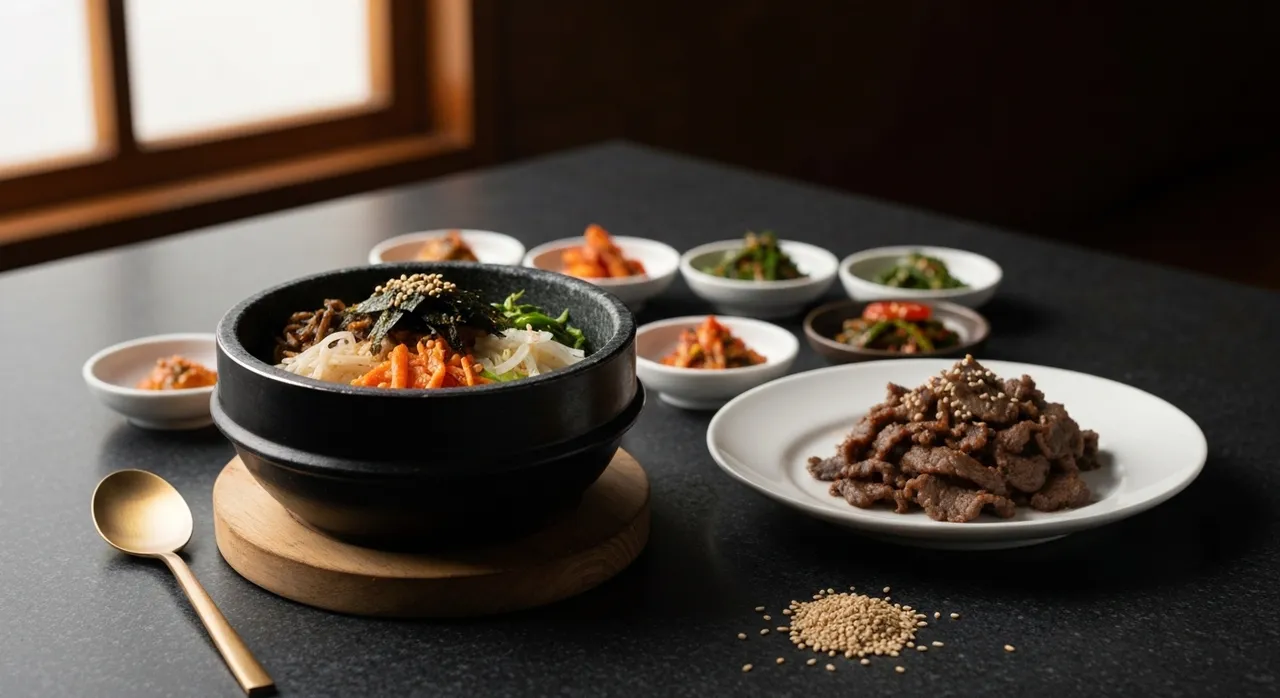 A spread of Korean dishes