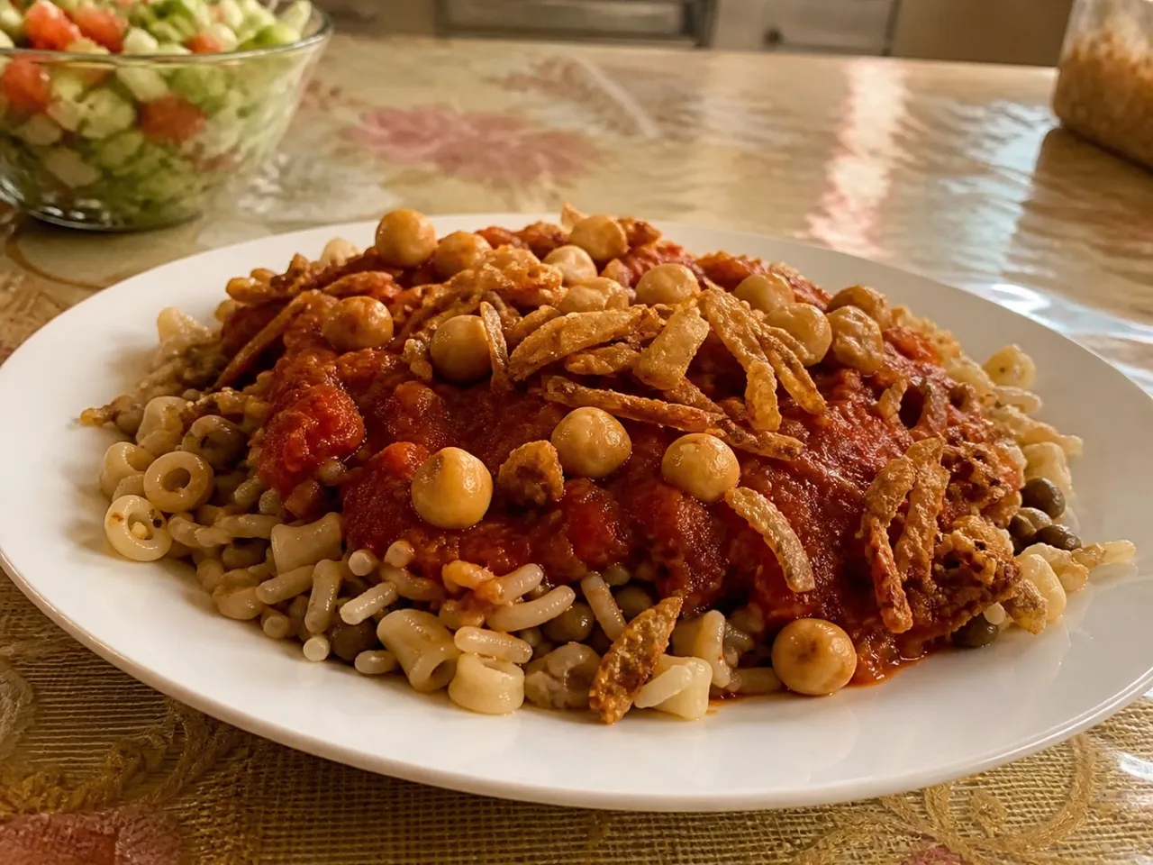 Koshari — served