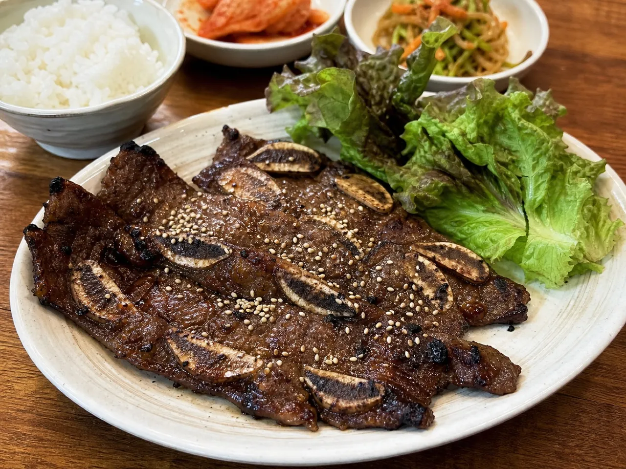 LA Galbi (Grilled Marinated Short Ribs) — served