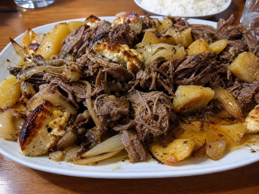 Lamb Kleftiko (Slow-Roasted Lamb in Parchment) — plated and served