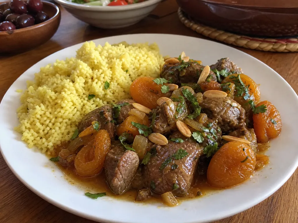 Lamb Tagine with Apricots — plated and served