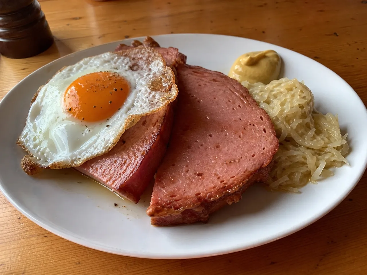 Leberkäse (Bavarian Meatloaf with Fried Egg) — served