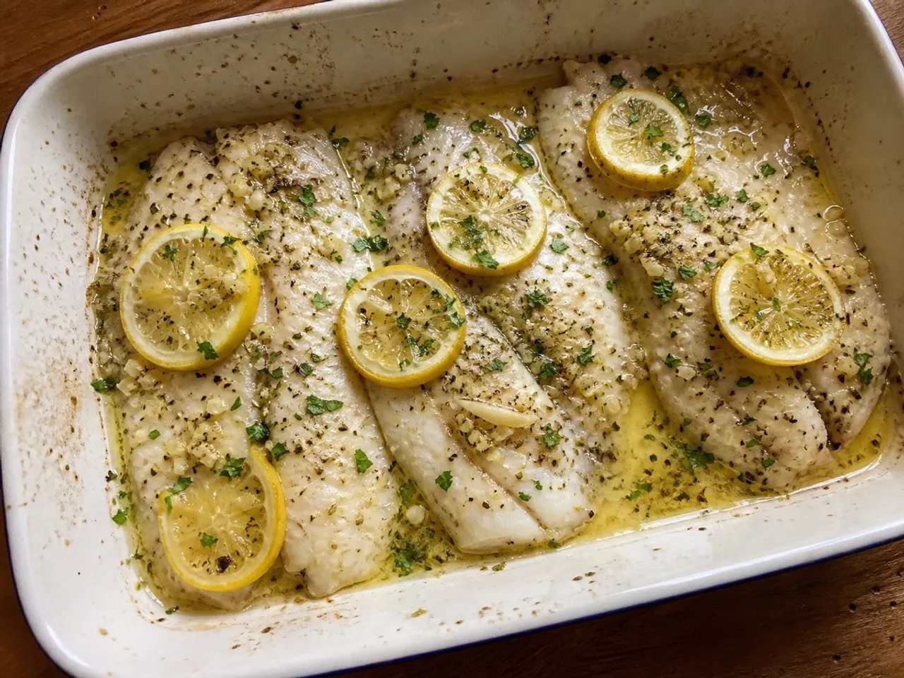 Lemon Garlic Baked Tilapia — served