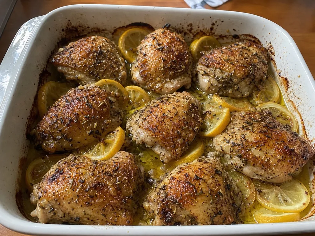 Lemon Herb Chicken Thighs — plated and served