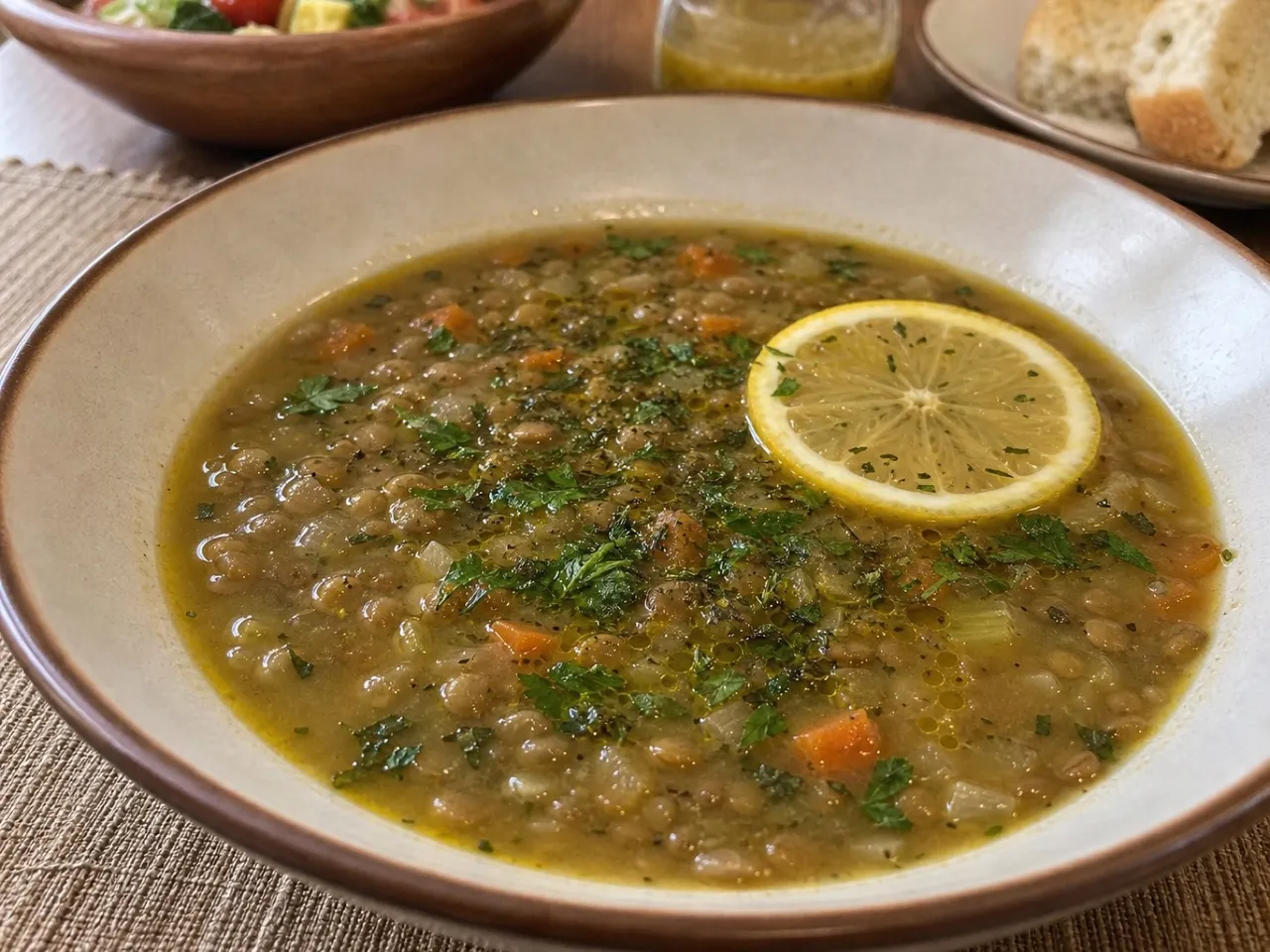 Lemon Herb Lentil Soup — served
