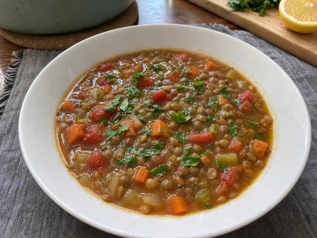 Lentil Soup — plated and served
