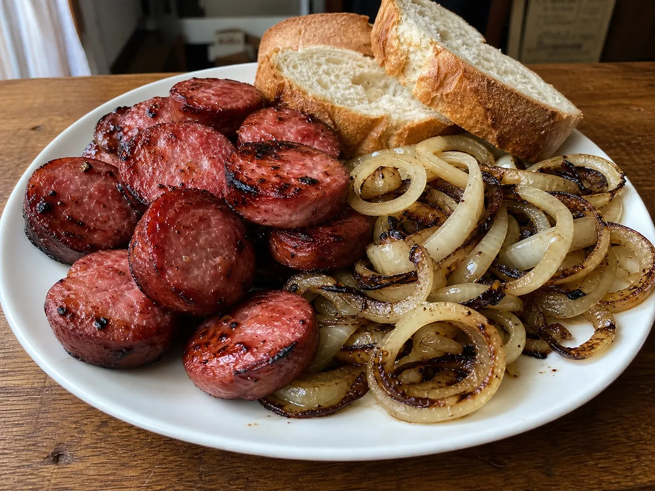 Linguiça Toscana na Brasa (Grilled Brazilian Pork Sausage) — served
