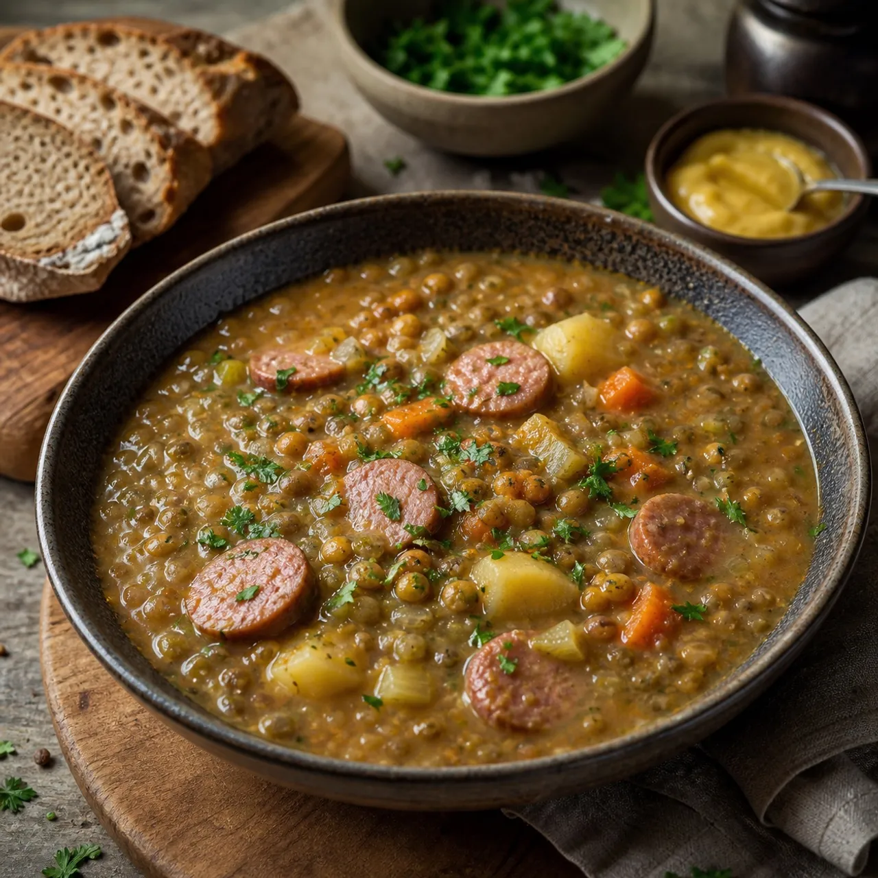 Linsensuppe (German Lentil Soup with Sausage) — German recipe
