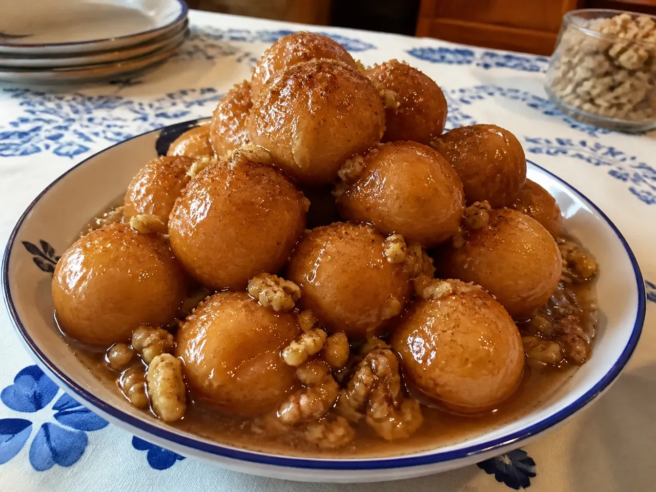Loukoumades (Greek Honey Doughnuts) — served