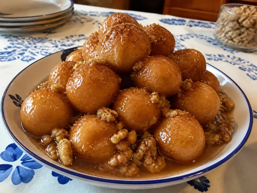 Loukoumades (Greek Honey Doughnuts) — plated and served