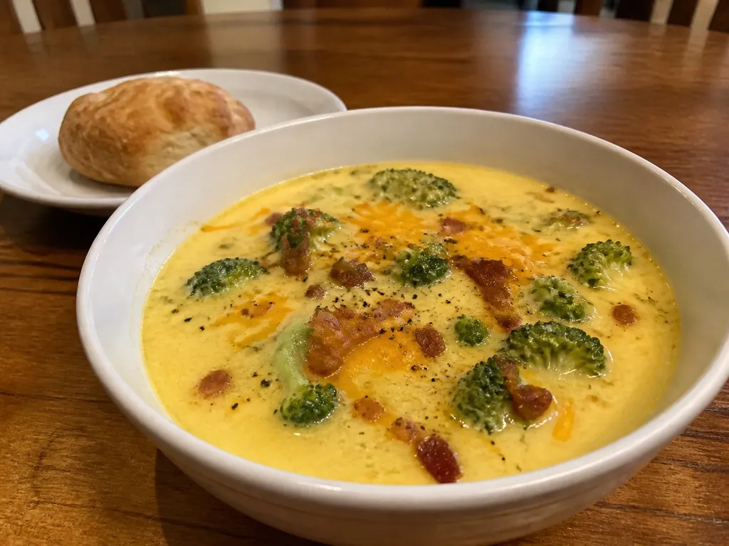 Low-Carb Broccoli Cheese Soup — plated and served