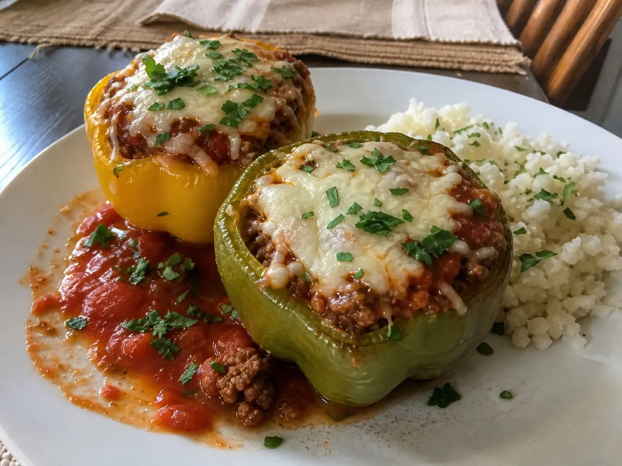 Low-Carb Stuffed Bell Peppers — served
