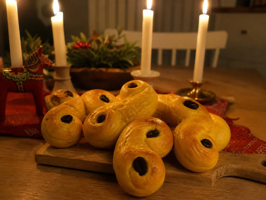 Lussekatter — plated and served