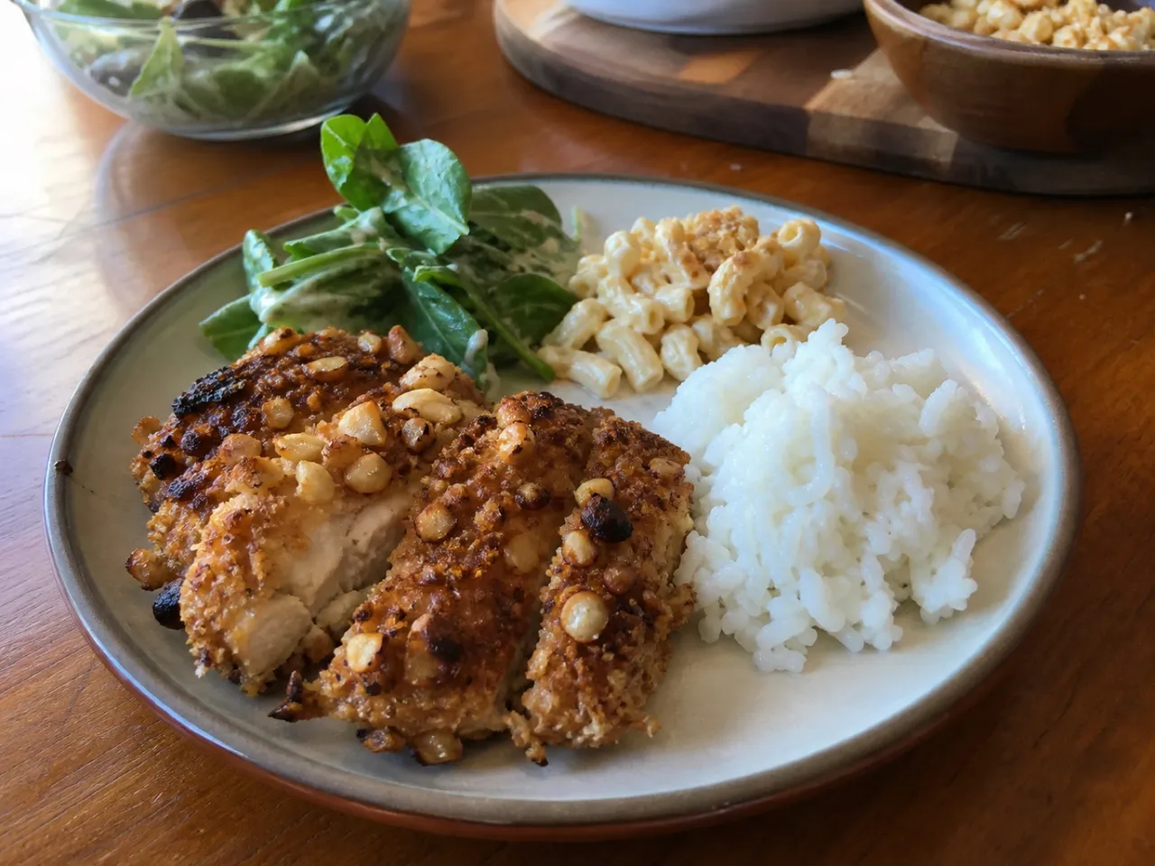 Mac Nut Crusted Chicken — served