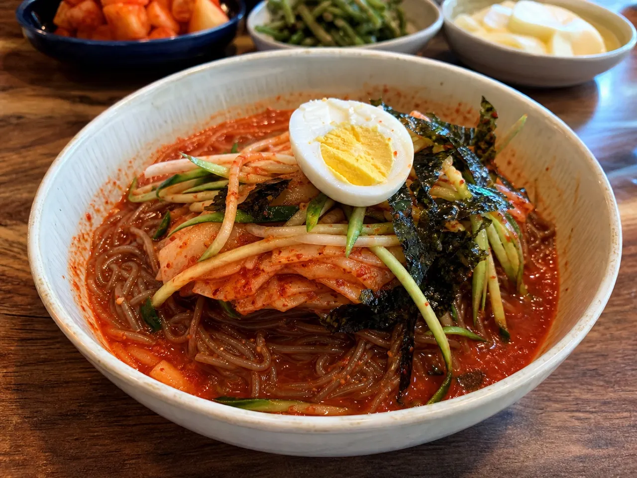 Makguksu (Buckwheat Noodle Salad) — served