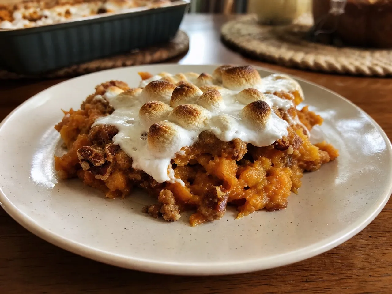 Mallow Topped Sweet Potatoes — served